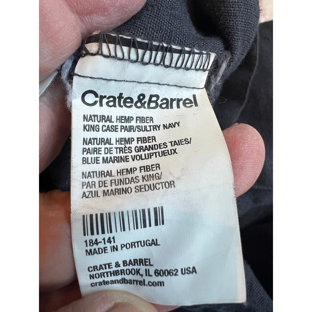 Crate & Barrel Natural Hemp Fiber Extra King Pillowcases in Sultry Navy Set of 2